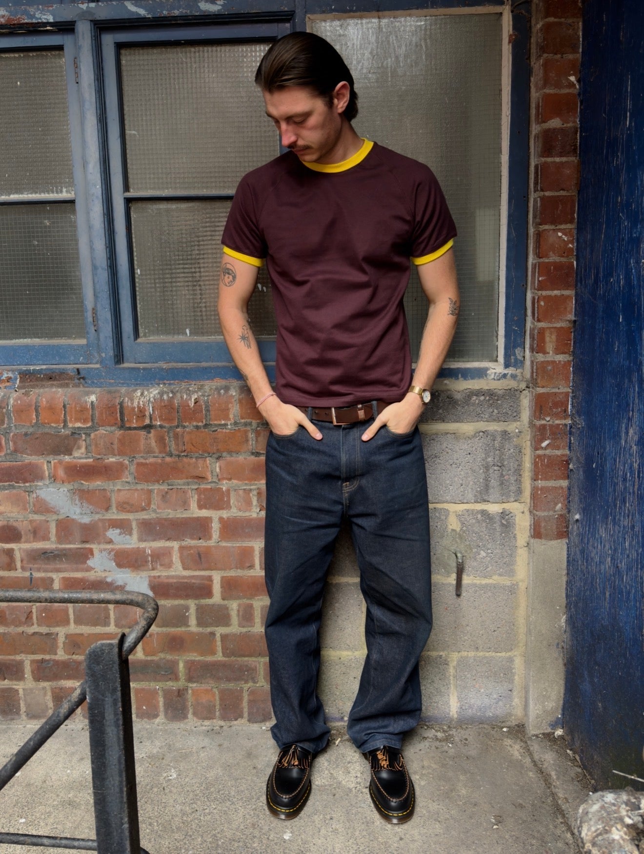 Ringer Tee -Burgandy